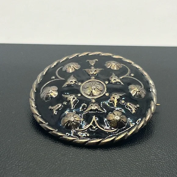 Andresen & Scheinpflug Norway vintage Sterling Silver Black Enamel Brooch pin - Picture 5 of 16